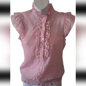 B Wear Byer California - Women's Pink Ruffle Stretch Fashionable Small Blouse